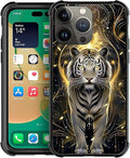 for iPhone 14 Pro Max Case, White Tiger Golden Mystery Pattern Graphic Design Girl Boy Soft Silicone Hard Acrylic Shock Protection for iPhone 14 Pro Max