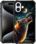for iPhone 16 Plus Case, Star Cave Hungry Wolf Pattern Graphic Design Girl Boy Soft Silicone Hard Acrylic Shock Protection for iPhone 16 Plus