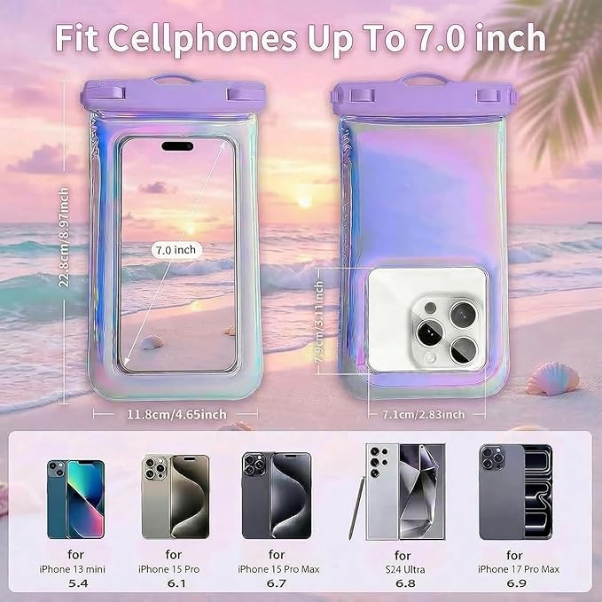 2-Pack IP68 Waterproof Phone Pouch & Fanny Pack:Waterproof Phone Case Fits Phones Up to 7" + Triple Seal Fanny Pack Holds All Phone Models（fits for iPhone)/passport/key, Vacation Essentials