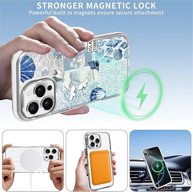 Case for iPhone 16 Pro,[Compatible with MagSafe],Sea Life Ocean Waves Seashell Collage Phone Case Design，for Women Girls Magnetic Clear Cover - Slim, Sleek, & Shockproof Protection