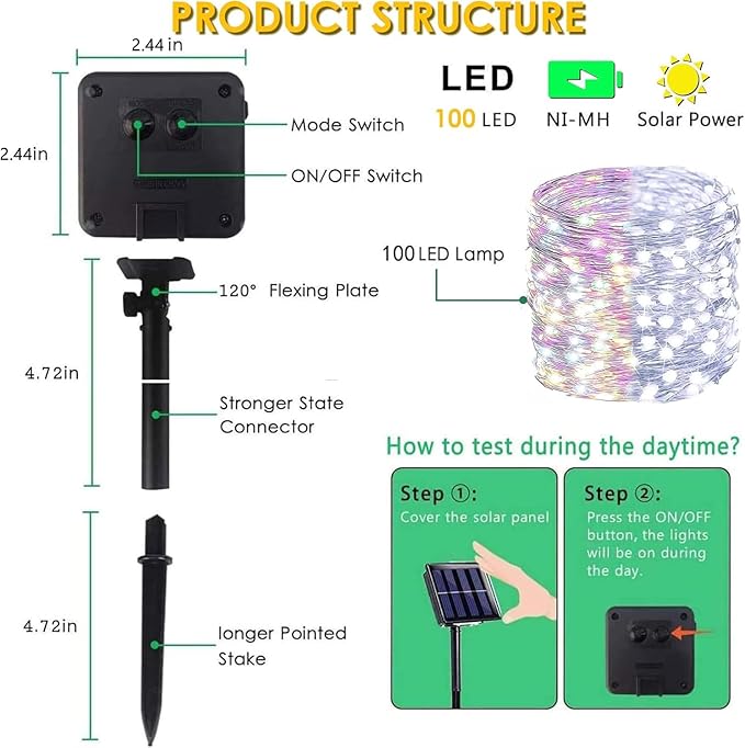 Solar String Lights Outdoor – 2-Pack 80FT 200LED, 8 Modes (Cool White/Multicolor)