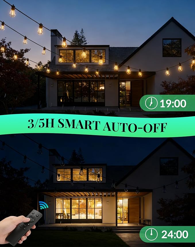 Outdoor String Lights LED Patio-Light - 100Ft Outside Waterproof Dimmable Porch Lights with Remote Shatterproof S14 Bulbs Outside Hanging Light Connectable Lighting for Gazebo Backyard Bistro Pergola