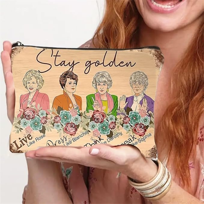 Stay Golden Women's Cosmetic Bag with Golden Girls Theme, Zippered Pouch for Makeup, Portable Travel Multi-Functional Bag, Ideal Gift for Friends and Sisters,Gift Idea for Christmas (F0162)