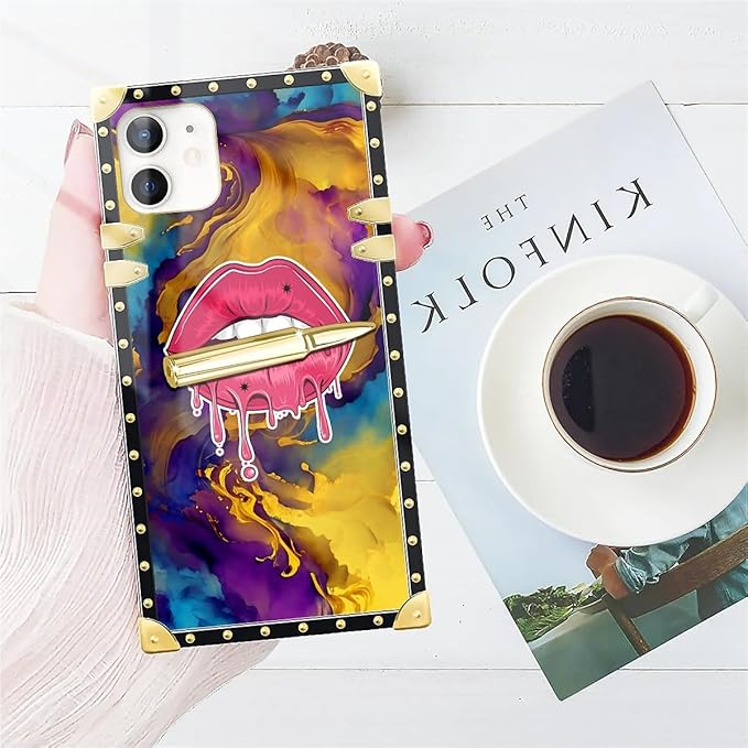 Compatible with iPhone 11 Case, Cool Corlorful Lip Marble Luxury Golden Decoration for Girl Women Soft TPU Shockproof Protective Hard PC Back for iPhone 11