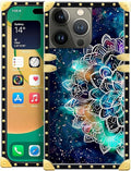 Compatible with iPhone 14 Pro Max Case, Starry Sky Colourful Mandala Luxury Golden Decoration for Girl Women Soft TPU Shockproof Protective Hard PC Back for iPhone 14 Pro Max