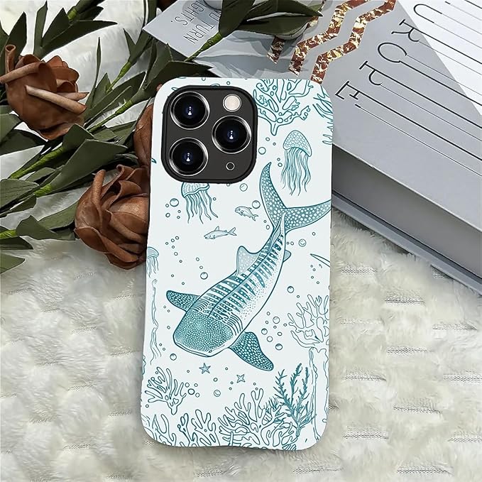 for iPhone 13 Pro Max Case,HH2 Ocean Whale Shark Hybrid 2 Layer Hard Shell Silicone Protective Pattern Design Case