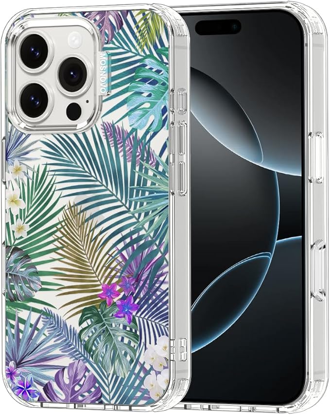 MOSNOVO Case for iPhone 16 Pro, [Buffertech 6.6ft Military-Grade Drop Protection] [Anti Peel Off Tech] Clear TPU Bumper Phone Case Cover Design - Tropical Rainforests