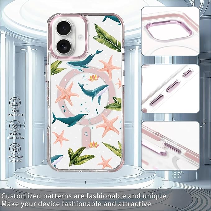 Case for iPhone 16 Plus,[Compatible with MagSafe],Sealife Whale Ocean Wildlife Clear Phone Case Design，for Women Girls Magnetic Clear Cover - Slim, Sleek, & Shockproof Protection