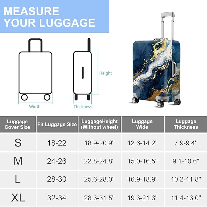 ANNA QUEEN Blue Abstract Marble Travel Luggage Cover -Stretchable Airplane Suitcase Protector Sleeve,Universal Washable Fit for 20-22 Inch Checked Baggage,Water Resistant Durable Luggage Protector