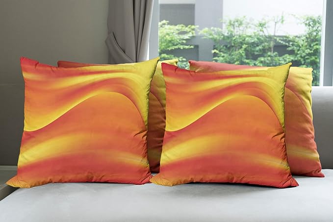 Ambesonne Orange Decorative Throw Pillow Case Pack of 4, Digital Waves with Different Tones Motion Effect Smooth Hot Lines Art Print, Cushion Cover for Couch Living Room Car, 20", Burnt Orange Yellow