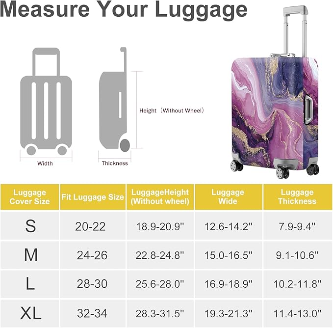 ANNA QUEEN Purple Marble Luggage Cover, Elegant Abstract Art Suitcase Protector, Stretchable Washable Travel Sleeve for 28-30 Inch Luggage