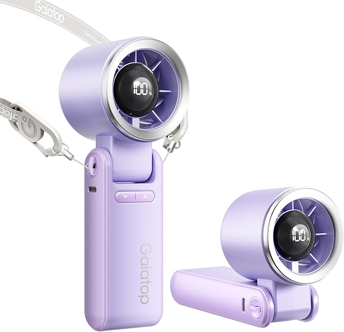 Gaiatop Portable Handheld Turbo Fan, 15 Hrs Cooling, 180° Foldable 4-in-1 Hand Held Fans, 6-Speed (1-100) Personal Mini Handheld Fans, Small Portable Fan for Travel Working Outdoor, Women Gifts Purple