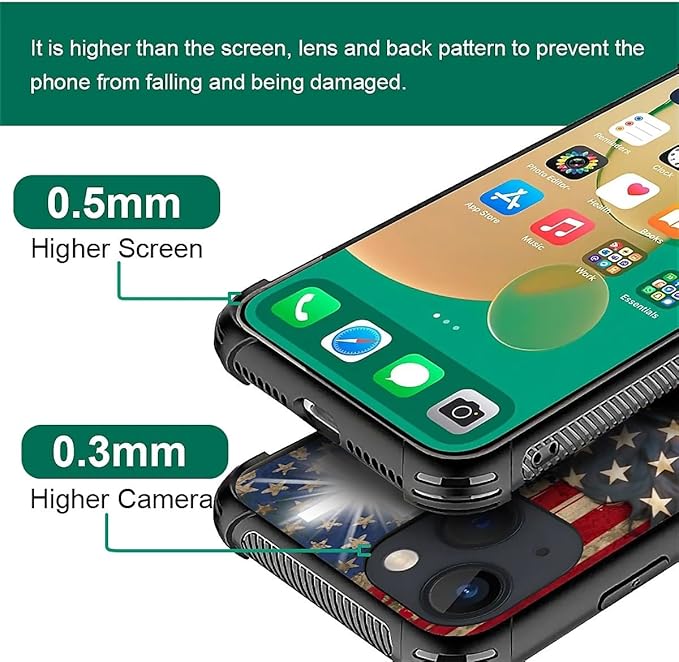 for iPhone 13 Mini Case, Red American Flag Horse Cross Pattern Made of Soft Silicone Hard Acrylic Shock Protection for iPhone 13 Mini