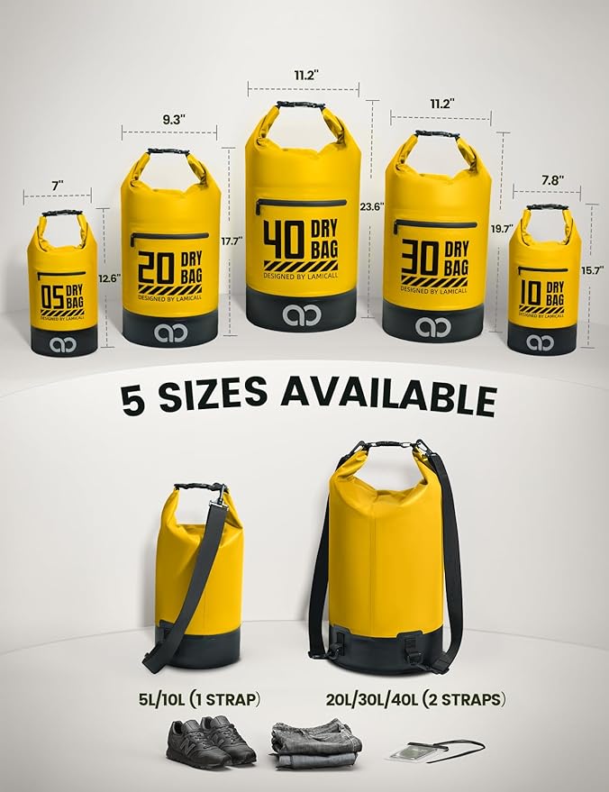 Lamicall Small Dry Bag, Waterproof Bag - [Durable & Floating] 5L/10L/20L/30L/40L Water Proof Bag with Waterproof Phone Pouch, Keeps Gear Dry Sack for Kayak Swim Boat Paddle Boarding Hiking Fishing