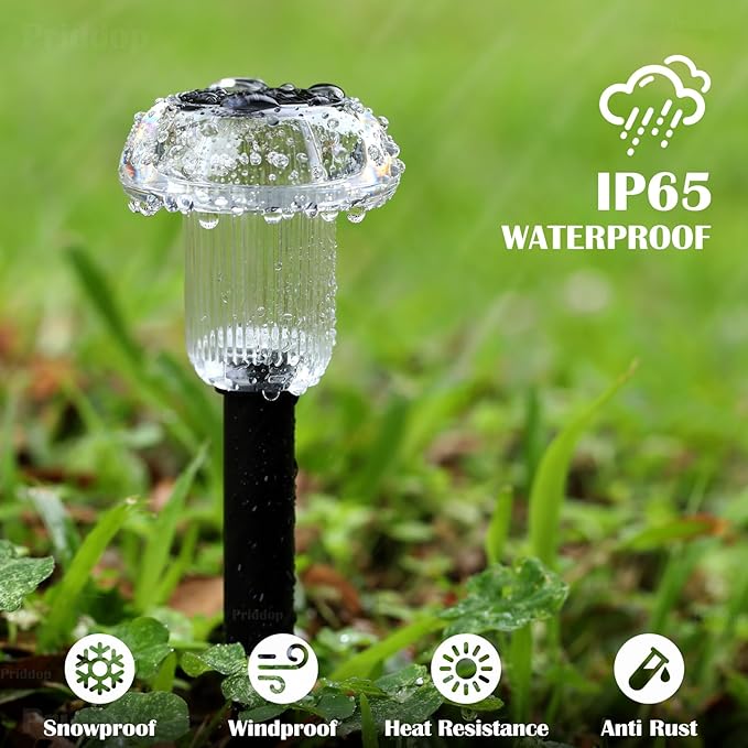 Priddop Solar Lights Outdoor Pathway Waterproof 8 Pack Warm White LED Acrylic Mushroom Decorative Garden Lights for Yard Landscape Patio Outside Decor