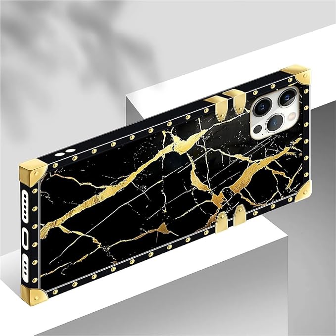 Compatible with iPhone 12 Pro Max Case, Black Gold Marble Nature Luxury Golden Decoration for Girl Women Soft TPU Shockproof Protective Hard PC Back for iPhone 12 Pro Max