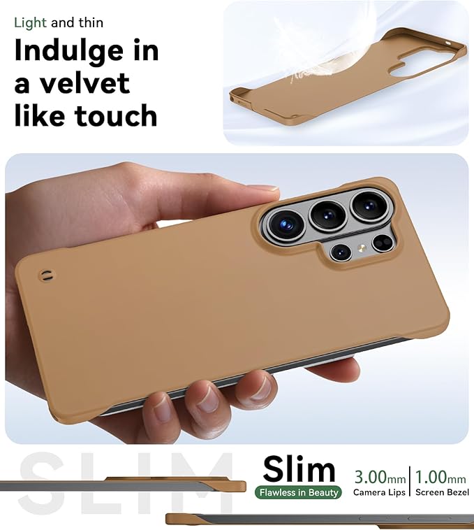 GRECAZO Slim Borderless for Samsung Galaxy S26 Phone Case 6.3"(2026) Ultra-Thin Lightweight Frameless Matte Hard PC Cover Case with Pull Ring Minimalist Non Slip Rope-Mocha