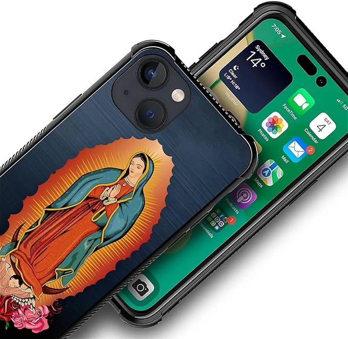 for iPhone 13 Mini Case, Red Virgen Guadalupe Pattern Made of Soft Silicone Hard Acrylic Shock Protection for iPhone 13 Mini