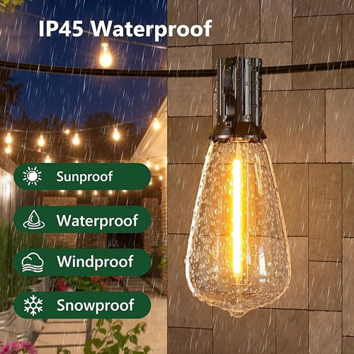 100FT Outdoor String Lights, Waterproof Patio Lights with Shatterproof ST38 Vintage Edison Bulbs, Connectable Outside Hanging Lights for Backyard, Porch, Deck, Balcony, Garden, 2700K Dimmable