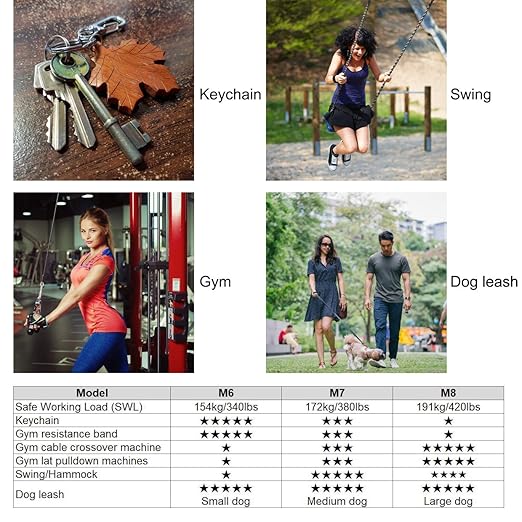 304 Stainless Steel Carabiners -3.15 inch Heavy Duty, Durable & Rust-Free Clips for Gym, Swing, Dog Leashes, Hammocks, Keychains, and More(304,M8 with Screw,Pack of 6)