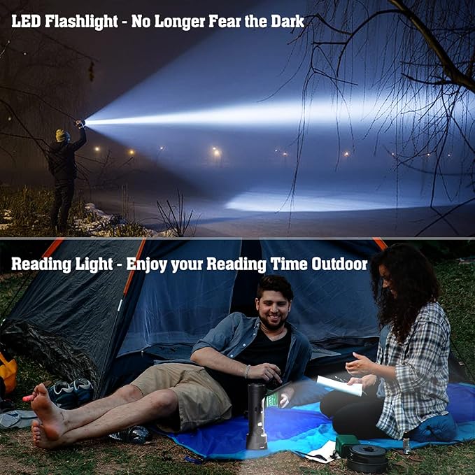 PPLEE Emergency Weather Radio NOAA Certified, Hand Crank Solar Flashlight Radio with Cell Phone Charger, Portable AM FM Battery Powered Radio, Reading Lamp, SOS Alarm for Hurricane Camping Survival