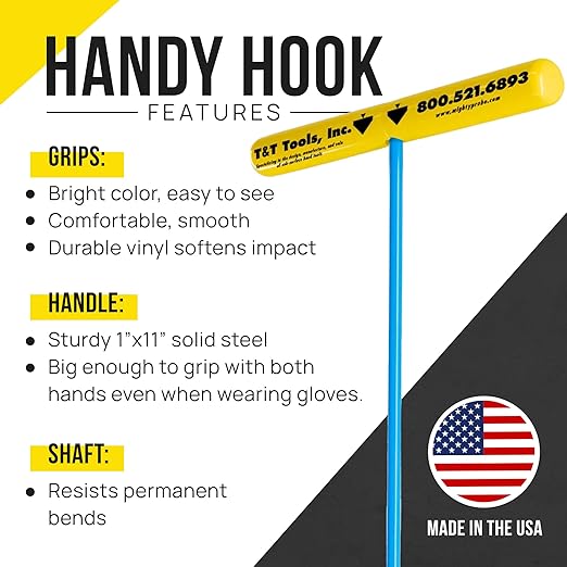 T&T Tools Heavy Duty Handy Hook – Portable 30 Inch with 3/8" Round Pump Hook End –Multipurpose Lifting and Pulling Tool for Manhole Covers, Septic Tanks, Storm Drains, Sewer Lids & More –4 Pack
