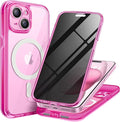 TIESZEN for iPhone 15 Case, Compatible with MagSafe, Built-in Privacy Screen Protector and Camera Protection, Anti Spy Full Body Dustproof Shockproof Hard Phone Case 6.1", Fluorescent Pink
