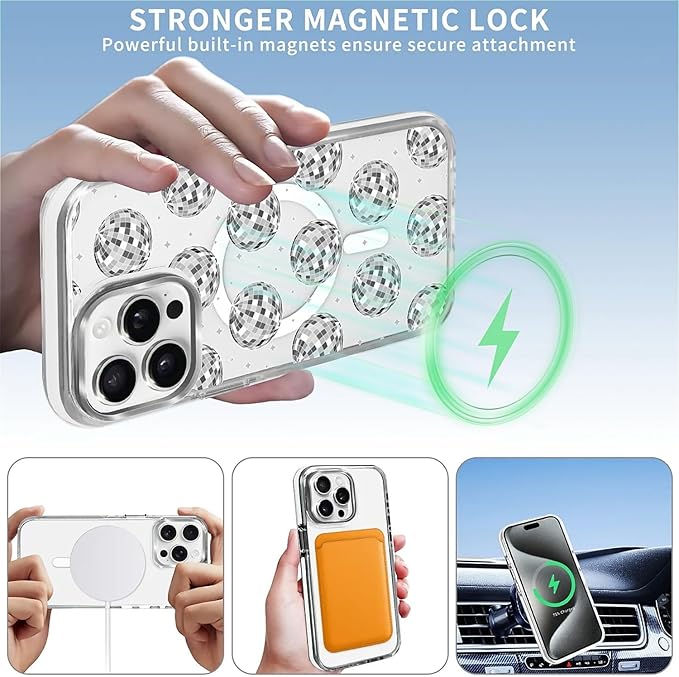 Case for iPhone 13 Pro Max,[Compatible with MagSafe],Disco Ball Grayish White Phone Case Design，for Women Girls Magnetic Clear Cover - Slim, Sleek, & Shockproof Protection