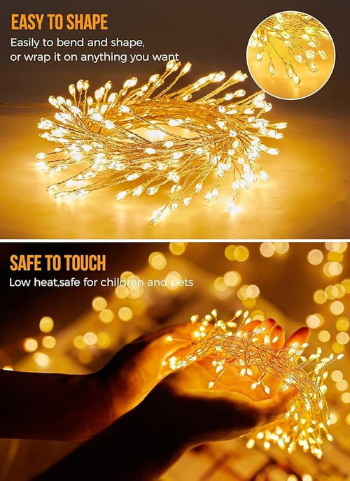 120LED 10FT Solar Fairy Lights Outside Waterproof, 8 Lighting Modes IP65 Outdoor Solar String Lights Outdoor Waterproof Firecracker Twinkle Light for Patio Yard Garden Party Decorations, Warm White