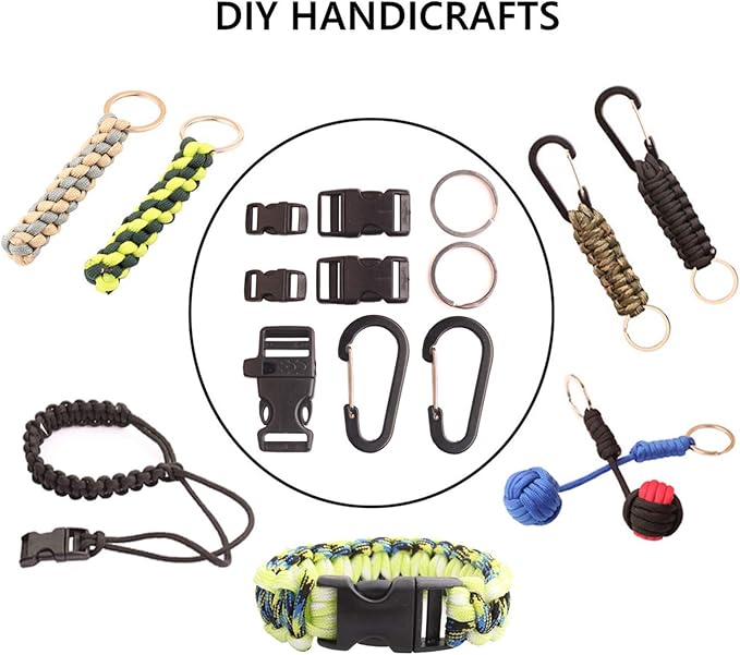 Paracord,Paracord 550 Combo Crafting Kits with 5 Types Buckles,20 Feet Each Paracord Rope (Light Rainbow Set 200feet) (C-Set)