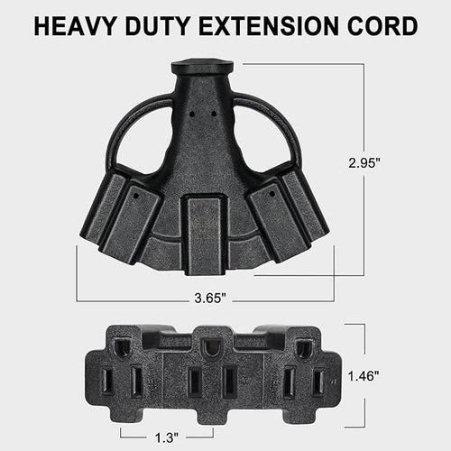 10FT 12/3 Outdoor Extension Cord with Multiple Outlets 12 Gauge 3 Outlet Heavy Duty Power Cord Splitter Flexible 3 Way Power Cable Waterproof 12AWG 15A 1875W SJTW,ETL Listed