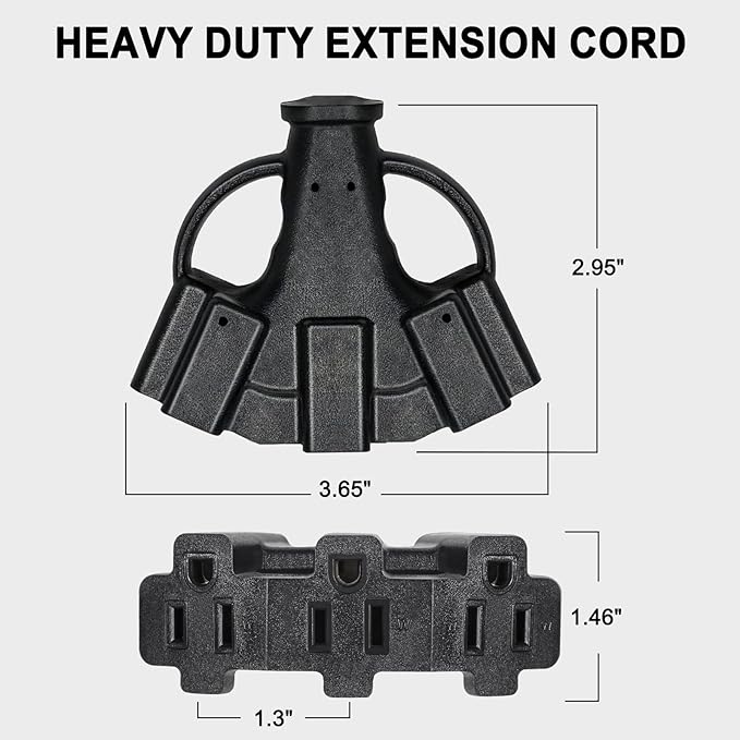 25FT 12/3 Outdoor Extension Cord with Multiple Outlets 12 Gauge 3 Outlet Heavy Duty Power Cord Splitter Flexible 3 Way Power Cable Waterproof 12AWG 15A 1875W SJTW,ETL Listed