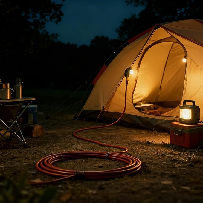 12FT Brown Outdoor Extension Cord-16/3 SJTW Durable Extension Cord for Christmas Lights with 3 Prong Grounded Plug, Great for Outside Christmas Decorations