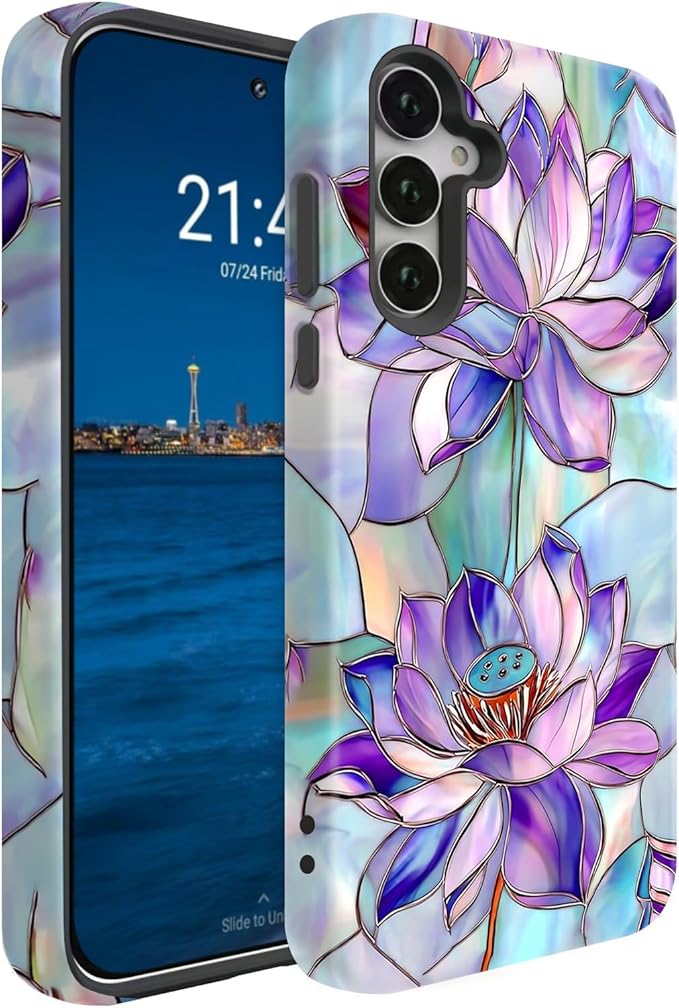 Compatible for Samsung Galaxy S26 Ultra 5G Case, Dual Layer Heavy Duty 2 in 1 Shockproof Protective Phone Case,Stained Glass Lotus Flowers