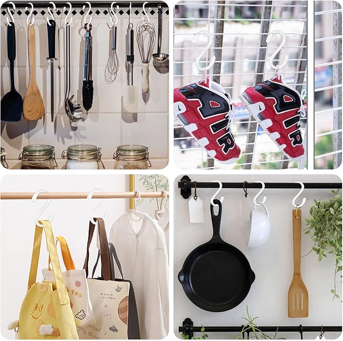 DINGEE 30 Pack 3 Inch White S Hooks,Vinyl Coated Heavy Duty S Hook for Hanging Plants,Non Slip Closet S Hooks,Steel Metal White Vinyl Coated Small S Hook for Hanging Jeans Pots and Pans Coffee Cups