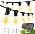 Solar Lights Outdoor Waterproof: G40 30M 100FT Shatterproof Bulbs Patio Lights - Solar Powered 3 Light Modes Solar Light - Camping Backyard Garden Deck Outside Yard