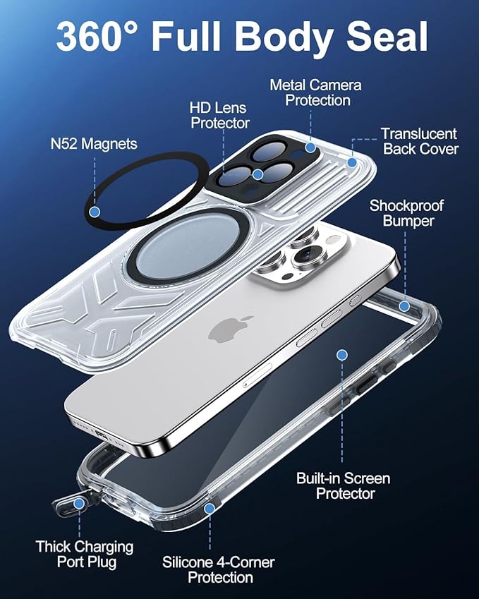 for iPhone 15 Pro Waterproof Case with Magsafe, Built-in [Camera & Screen Protector] [Lanyard], IP68 Water Proof Full Body Dustproof Heavy Duty Frosted Protective Phone Cover, 6.1" Black