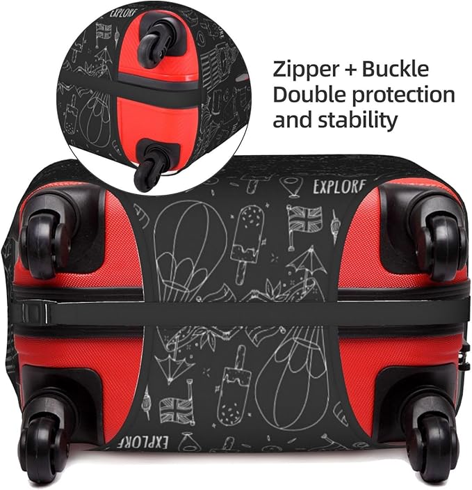 World Marks Luggage Cover for Suitcase and Luggage Tag Combination, Elastic Washable Anti-Scratch, Travel Adventure Explore Birthday Gift for Men Women(S 18-21 Inch Luggage)