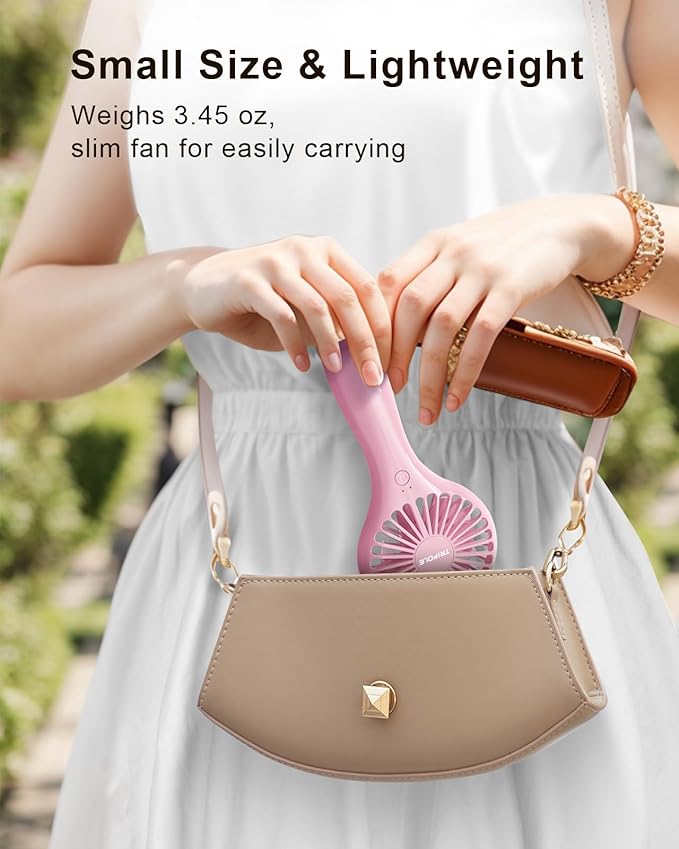 TriPole Handheld Mini Fan Battery Operated Small Personal Portable Fan Speed Adjustable USB Rechargeable Fans for Kids Girls Women Men Home Office Indoor Outdoor Travelling, Pink