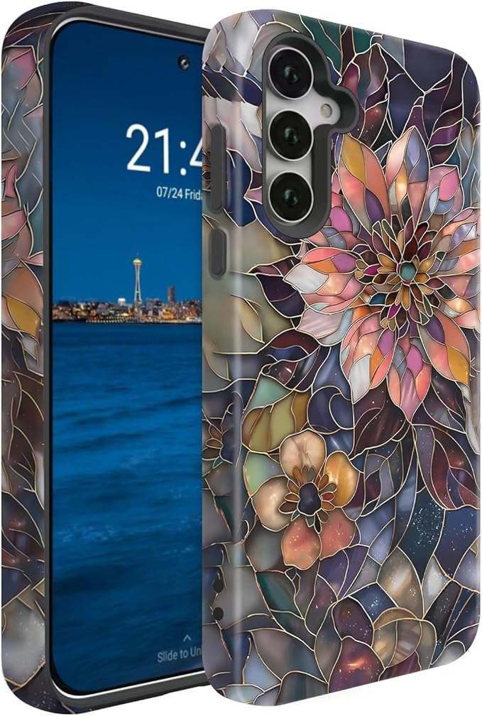 Compatible for Samsung Galaxy S25 Ultra 5G Case, Dual Layer Heavy Duty 2 in 1 Shockproof Protective Phone Case,Blooming Purple Flower