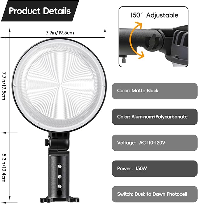 150W 20000LM LED Barn Lights Outdoor, Dusk to Dawn Outdoor Lighting with 150° Adjustable Pole Light 6500K Flood Light, Yard Lights IP66 Waterproof Area Street Light for Garage Warehouse