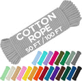 TECEUM Cotton Rope 3/16” (5 mm) – 50 FT – Strong All-Purpose Braided Rope – Natural Cotton – for Crafting, Сamping, Clothes Line, DIY, Indoor & Outdoor Use – Light Gray