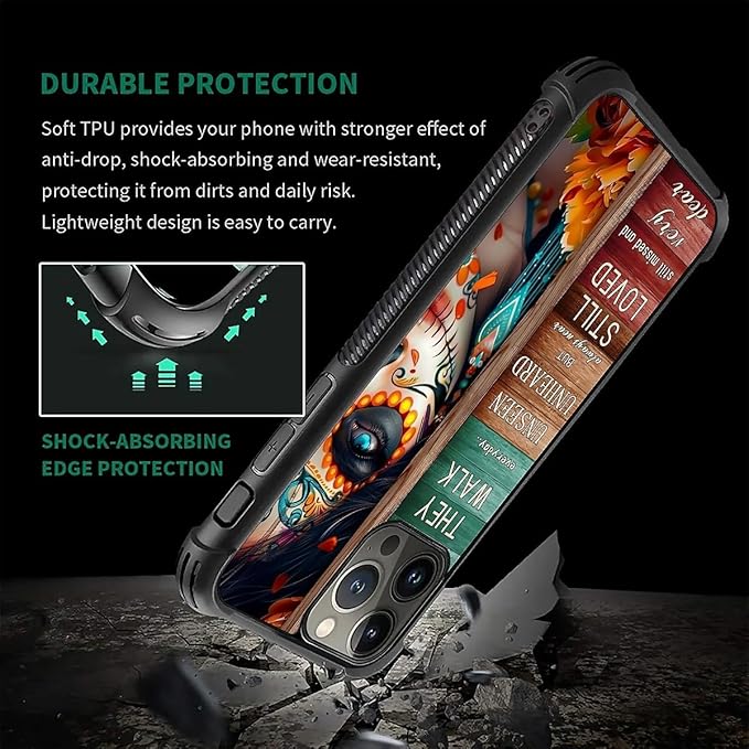 for iPhone 16 Pro Case, Sugar Skull Day of Death Halloween Pattern Graphic Design Girl Boy Soft Silicone Hard Acrylic Shock Protection for iPhone 16 Pro