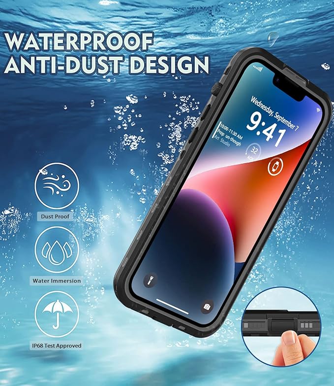 for iPhone 14 Plus Waterproof Case - Shockproof, Dustproof, Built-in Screen Protector, Magnetic Ring, 6.7" (Black)