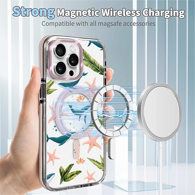 Case for iPhone 15 Pro Max,[Compatible with MagSafe],Sealife Whale Ocean Wildlife Clear Phone Case Design，for Women Girls Magnetic Clear Cover - Slim, Sleek, & Shockproof Protection