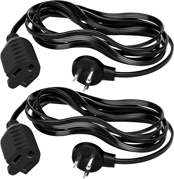 Elecan Flat Plug Extension Cord 15 Ft with Slim Space-Saving Plug Design, Thin Flat Cable Low Profile Power Cord 3 Prong Grounded Wire, 16 Gauge 13 A/125 V-Black-ETL Certified
