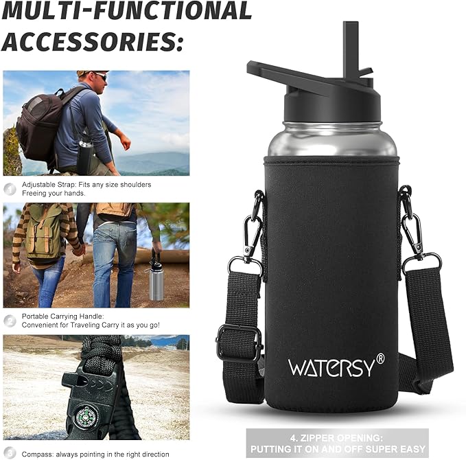 32oz Insulated Water Bottle (Cold for 48 Hrs),BPA Free&Leak Proof,Stainless Steel Water Flask,Water Jug with Straw Spout Lids for Gym,Hiking,Travel,Stainless
