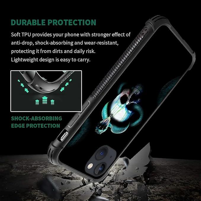 for iPhone 13 Mini Case, Skeleton Winding Snake Pattern Graphic Design Girl Boy Soft Silicone Hard Acrylic Shock Protection for iPhone 13 Mini
