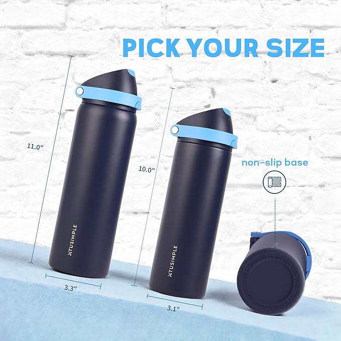 32 oz Insulated Water Bottle for Travel, 2-in-1 Quick Flip Straw and Push Button Spout Lid, Triple Walled Vacuum Stainless Steel Keep Cold for 30Hrs, Leakproof, for Gym, Hiking, Trip, Blue