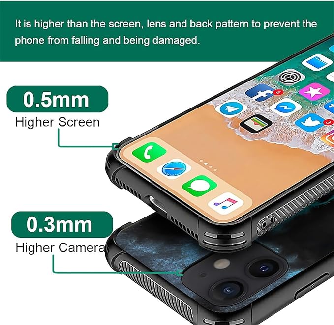for iPhone 12/12 Pro Case, Blue Breathing Wolf Pattern Graphic Design Girl Boy Soft Silicone Hard Acrylic Shock Protection for iPhone 12/12 Pro